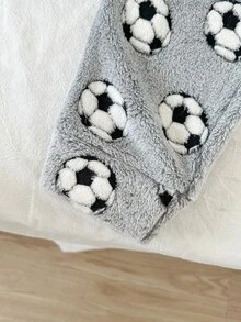 SHEIN 2pcs Tween Boy Soccer Kids Pattern Plush Fabric Loungewear Set Autumn - Grey - View 5
