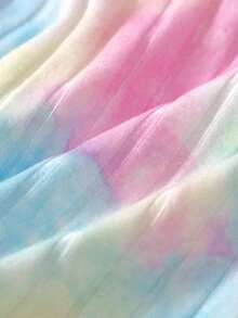 SHEIN Elladie kids 女童彩虹紮染羅紋兩件套，半高領短袖長袖上衣 + 喇叭長褲套裝，適合外出、拍照、假日聚會，春秋穿著 - 粉色 - 查看 5
