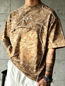 Sport MetroGents 男士樹枝印花短袖寬鬆運動T恤，健身房穿搭 - 彩色 - 查看 1