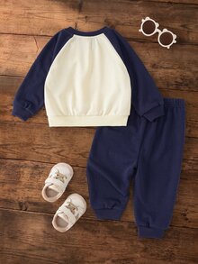 HARRY POTTER X SHEIN Baby Boy Raglan Long Sleeve Sweatshirt And Sweatpants Casual Set - Black and White - View 2