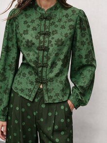 Nöista Women's All-Over Print Long Sleeve Top And Pants Casual Daily Set - Green - View 2