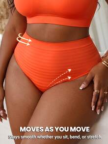 SHEIN Women Plus Size Comfy Stretch Minimal Style High Waisted Striped Seamless Full-Coverage Panties For Daily Wear - Multicolor - View 3