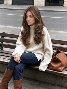 INAWLY Commuter Versatile Autumn/Winter Casual Home Travel Outdoor Comfortable Pullover Knit Sweater - Apricot - View 6