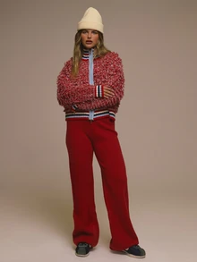 MUSERA Ribbed Roll Over Waistline Straight Leg Knitted Jogger Autumn Fall Christmas Cute Holiday Alpine Drift - Red - View 1