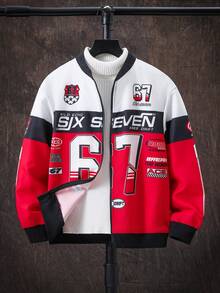 SHEIN Tween Boy Autumn/Winter Letter Print Long Sleeve Zip-Up Jacket - Red - View 2