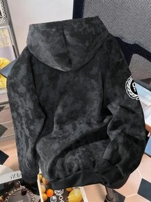 Manfinity Hypemode 男士字母印花長袖連帽仿雪洗衛衣 - 黑色 - 查看 2