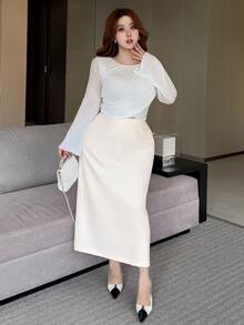 Dazy Plus Plus Size Women Solid Color Casual Versatile Daily Skirt Fall - Apricot - View 5