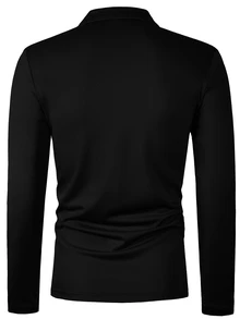 Calvornis 秋冬男士成熟老錢風卡其色素面小標 Polo 衫 - 黑色 - 查看 2
