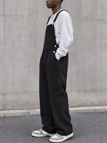 Major Grit Men's Solid Color Casual Daily Overalls With Pockets - Black - View 7