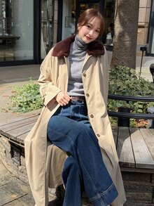 FRIFUL Women's Colorblock Casual Versatile Daily Travel Trench Coat Jacket - Khaki - View 2
