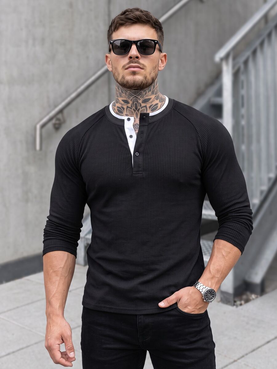 Manfinity CasualCool Men's Colorblock Casual Versatile Daily Wear T-Shirt - Black - View 1