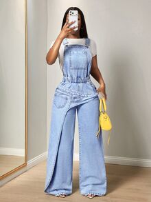 BamGleam Casual Women's Denim Overalls And Jumpsuits - Blue - View 7
