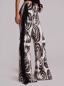 MUSERA Denim Leopard Print Low Rise Fringe Jeans Summer Autumn Going Out Festival Cool Girl Furiosa - Multicolor - View 4