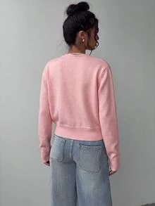 SHEIN BASICS Women's Sweet Double-Breasted Long Sleeve Knit Cardigan - Pink - View 6