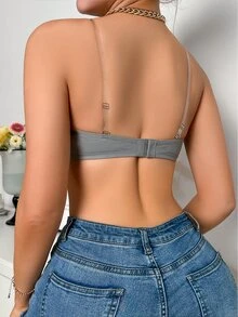 SHEIN 灰色鋼圈模杯聚攏無肩帶抹胸內衣，簡約日常女款內衣 - 灰色 - 查看 2