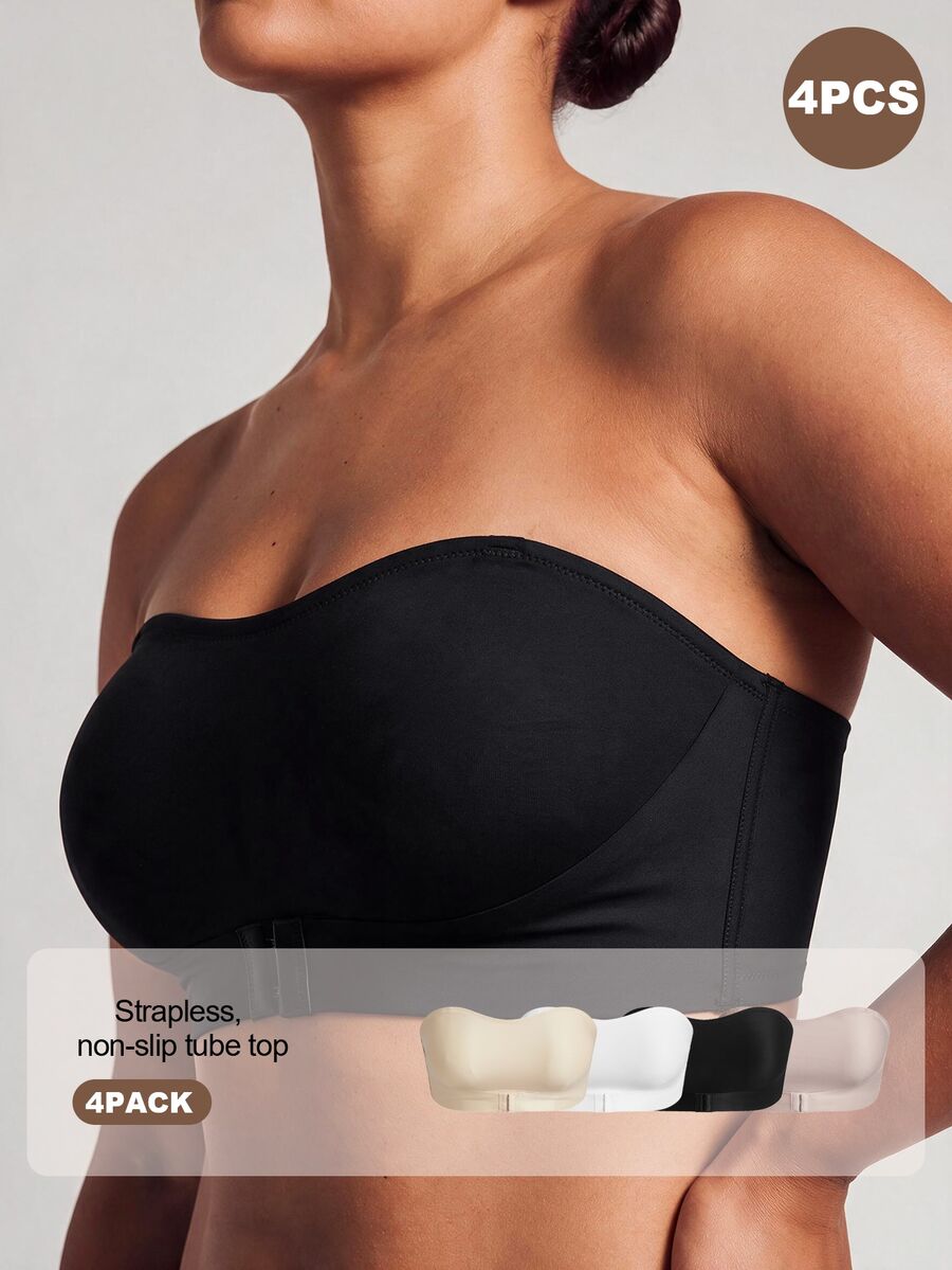 Barelissa Summer Strapless Anti-Slip Anti-Fall Bandeau Bra With Free Invisible Shoulder Straps, 4pcs/Set - Multicolor - View 1