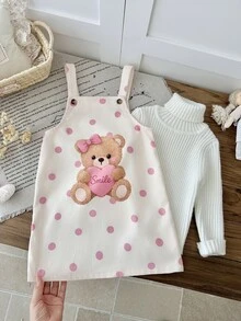 SHEIN فستان كاجوال يومي بنقشة كرتونية منقطة للفتيات الصغيرات - لون مشمشي - مشاهدة 6