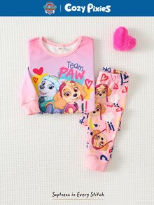 Cozy Pixies | PAW Patrol 女童可愛舒適百搭卡通印花長袖上衣與長褲套裝，修身睡衣套裝 - 彩色 - 查看 9