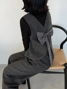 FRIFUL Women's Bowknot Decor Top And Long Pants Casual Daily 2 Pieces Set - Grey - View 1