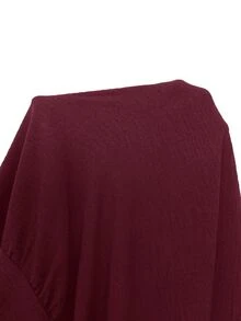 Shapeblank Plus Size Women's Spring/Autumn Fashion Casual Loose Comfortable Daily Basic Versatile Slimming Ruffle Hem Black Long Sleeve Shirt, - Burgundy - View 9