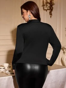 Reflora Atasan Ukuran Besar Berhiaskan Rhinestone Mengkilap dengan Elastisitas Tinggi - Hitam - View 2