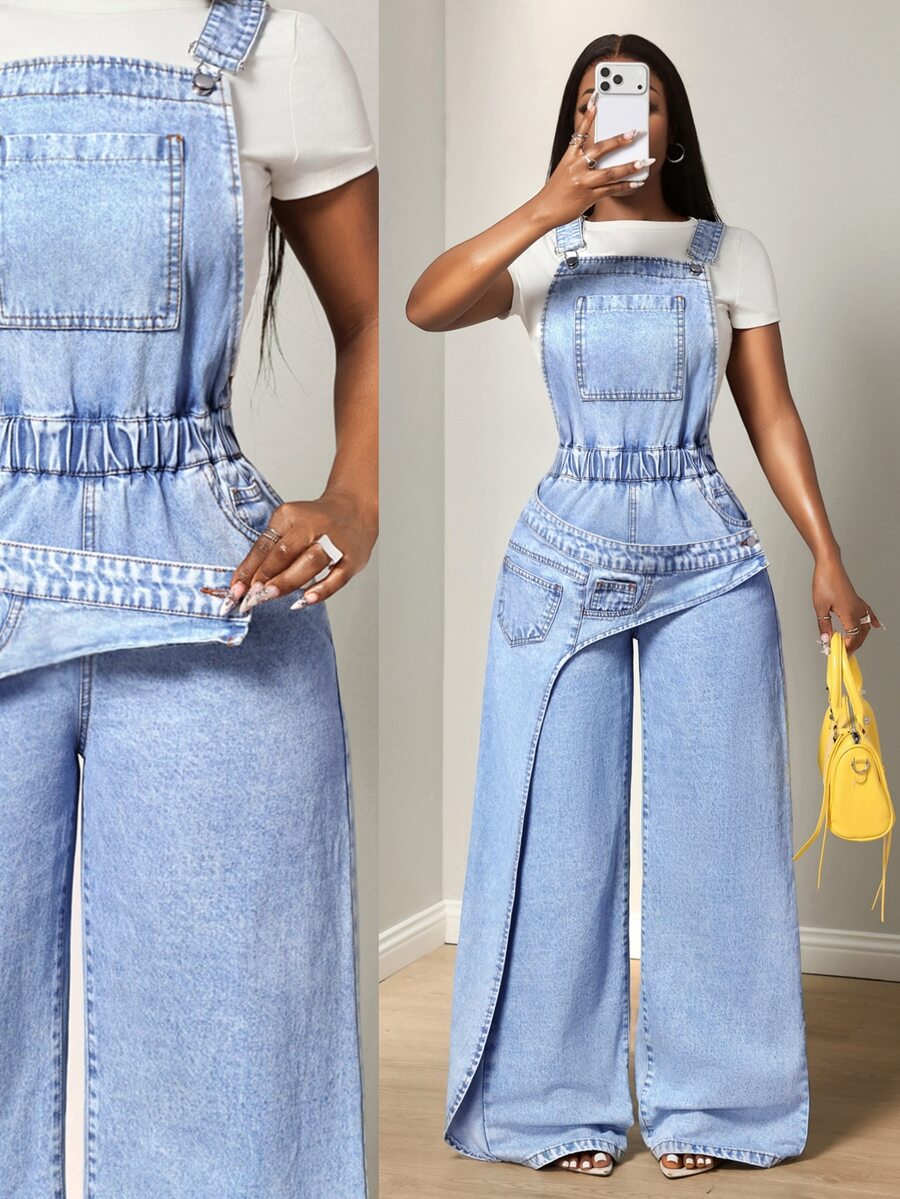 BamGleam Casual Women's Denim Overalls And Jumpsuits - Blue - View 1