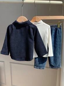 SHEIN 3 قطع/مجموعة ملابس كاجوال للأطفال الذكور في فصل الخريف/الشتاء تشمل تي شيرت داخلي، - متعدد الألوان - مشاهدة 2