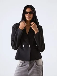 LYSMO Women's Solid Color Double-Breasted Long Sleeve Casual Blazer - Black - View 4