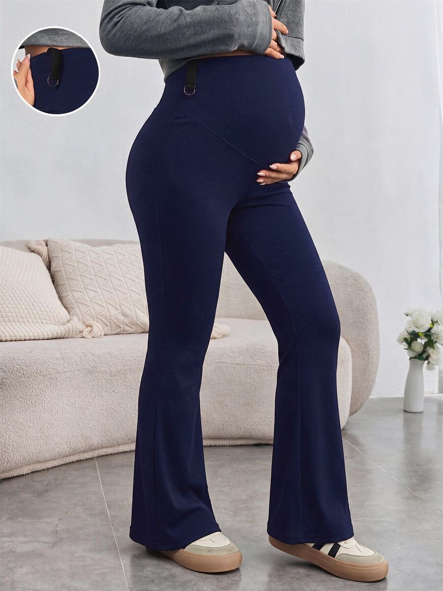 SHEIN 孕婦純色可調腰圍休閒百搭日常穿著長褲 秋季 - 藏蓝色 - 查看 1