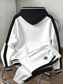 Daypath Men's Classic Casual Minimalist Black & White Colorblock H Logo Hoodie Set, Includes Hoodie And Drawstring Pants. Suitable For Daily Wear And Gatherings - Multicolor - View 2