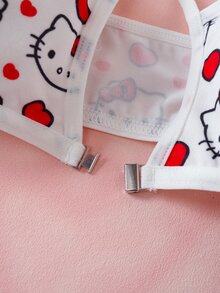 HELLO KITTY AND FRIENDS | SHEIN حمالة صدر نسائية بطباعة كرتونية كاجوال يومية بحمالات رفيعة - ابيض واحمر - مشاهدة 6