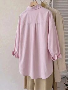 SHEIN CURVE+ Plus Size Autumn Winter Loose White Basic Long-Sleeved Button-Down Shirt Blouse Tops Old, 2026 22W Fall - Pink - View 2