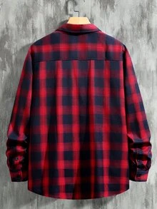 Manfinity Homme 男士格紋長袖單排扣休閒襯衫 - 紅色 - 查看 2