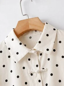 SHEIN LUNE 大尺碼女款波點休閒百搭日常穿著襯衫 - 白色 - 查看 5