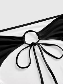 ROMWE Grunge Punk Sexy Low Cut Draped Neck Tie Bow Cowl Neck Women's Dress - Black - View 4