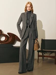 MOTF PREMIUM WOMEN'S WOOL BLEND FITTED BLAZER JACKET, AUTUMN/WINTER COMMUTER STYLE - Grey - View 1