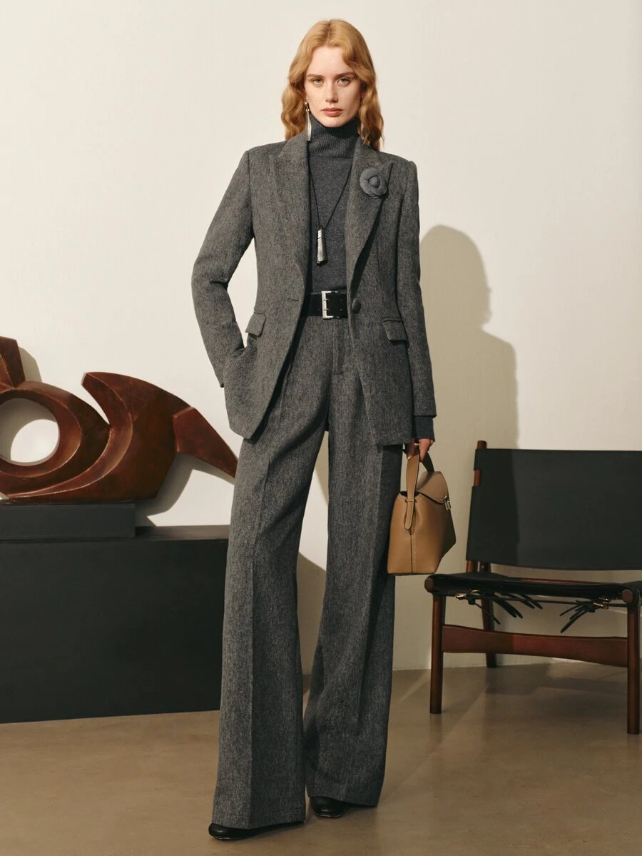 MOTF PREMIUM WOMEN'S WOOL BLEND FITTED BLAZER JACKET, AUTUMN/WINTER COMMUTER STYLE - Grey - View 1