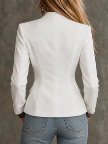 Pariaura Blazer Wanita Polos Kancing Tunggal Kasual untuk Perjalanan Kerja - Putih - View 2