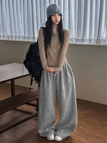 DAZY 女款多功能復古極簡條紋修身顯瘦連帽T恤上衣 - 棕色 - 查看 5