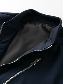 Sport MetroGents New Arrival Premium Men's Baseball Collar Jacket, Multi-Zipper Decor, Full Zip Front, Ribbed Cuffs And Hem, Vintage Casual Spring/Autumn Outerwear - Navy Blue - View 5
