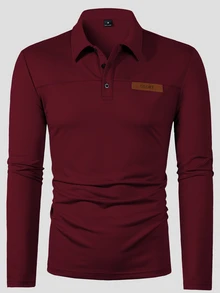 Calvornis 秋冬男士成熟老錢風卡其色素色布料小標 Polo 衫 - 酒紅色 - 查看 4