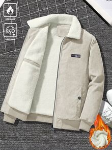 Manfinity Homme 男士長袖燈芯絨加厚保暖內裡夾克，秋冬款 - 米色 - 查看 4
