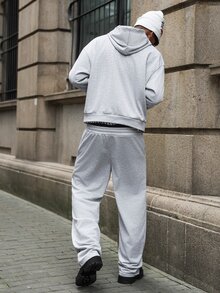 Major Grit Men's Hooded Sweatshirt With Pockets And Drawstring Waist Long Pants Set - Light Grey - View 2