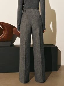 MOTF PREMIUM WOMEN'S WOOL BLEND STRAIGHT LEG COMMUTER SUIT PANTS, AUTUMN/WINTER - Grey - View 7