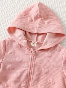 Cozy Pixies 2件組女嬰休閒日常舒適可愛3D愛心圖案中磅連帽開襟長袖外套與長褲套裝 - 粉色 - 查看 3