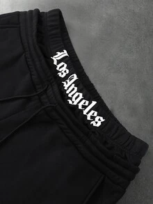 STYNVO Men's Letter Print Long Sleeve Sweatshirt And Double Waist Drawstring Pants Set - Black - View 8