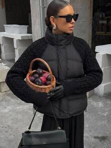 DAZY Women's Button-Up Pocket Long Sleeve Padded Coat - Black - View 3