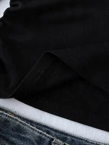 SHEIN 青少年女孩休閒T恤 色塊設計搭配紐約印花圖案 日常穿著 - 黑色 - 查看 6