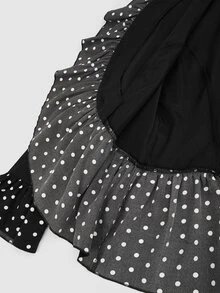 Sweetra Plus Size Polka Dot Ruffle Patchwork Long Sleeve Jacket - Black - View 9