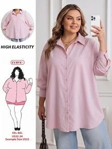SHEIN CURVE+ Plus Size Autumn Winter Loose White Basic Long-Sleeved Button-Down Shirt Blouse Tops Old, 2026 22W Fall - Pink - View 1